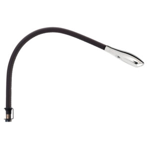 Beadlight Zonda Over the Bedhead Light, polished nickel with chocolate brown leather