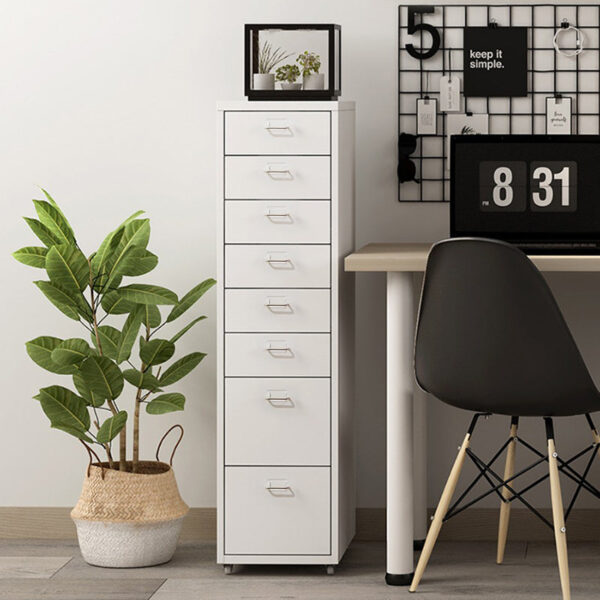 Office Rolling File Cabinet with 8 Drawers Shelf and Wheels, White