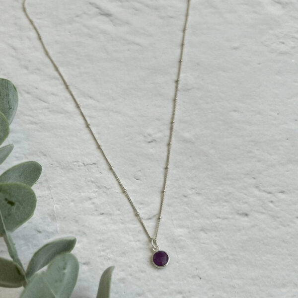 Amethyst February Birthstone Necklace | Chain Style: Satellite Chain | Chain Length: 20 Inch