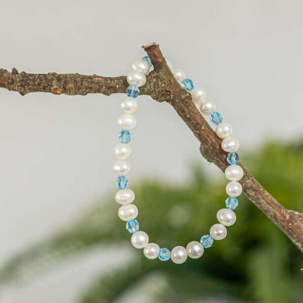 Aquamarine Crystal and Pearl Bracelet | Size: 19.5cm