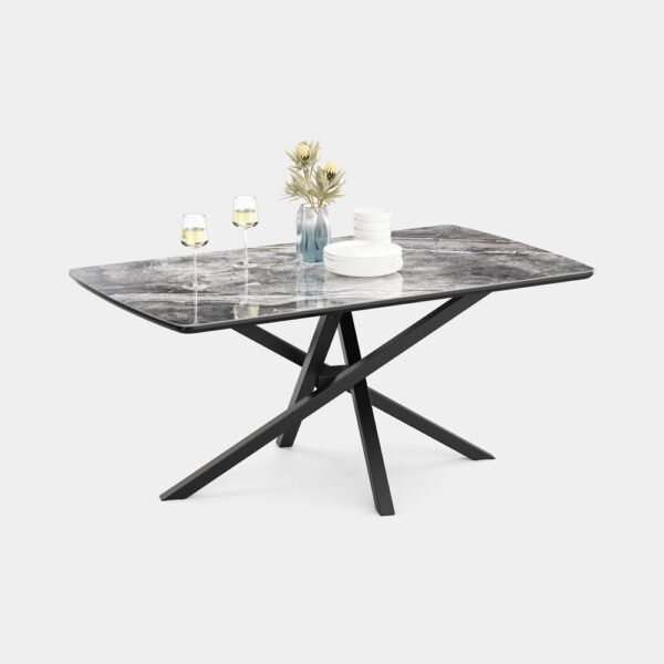 Spinningfield Dining Table - 6 Seater Kitchen Table for Dining Room - Rectangular Black Ceramic Marble Effect Dinner Table for 6 People - Luxe Table