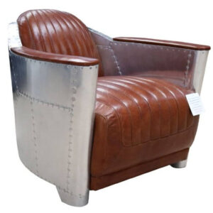 Man Cave Aviator Aviation Rocket Tub Chair Vintage Tan Real Leather