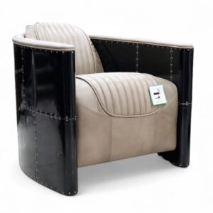 Aviator Stealth Pilot Black Aluminium And Mushroom Leather Man Cave Chair