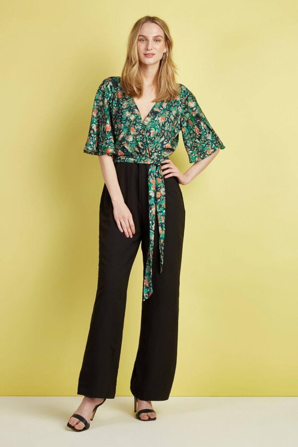 Womens Green Animal Wrap Jumpsuit