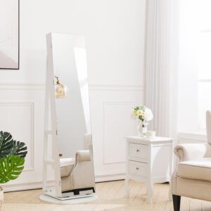 156cm H Rotating Jewelry Armoire with Mirror, White