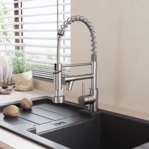 Stainless Steel Kitchen Faucet with Pull Down Spring Spout and Pot Filler