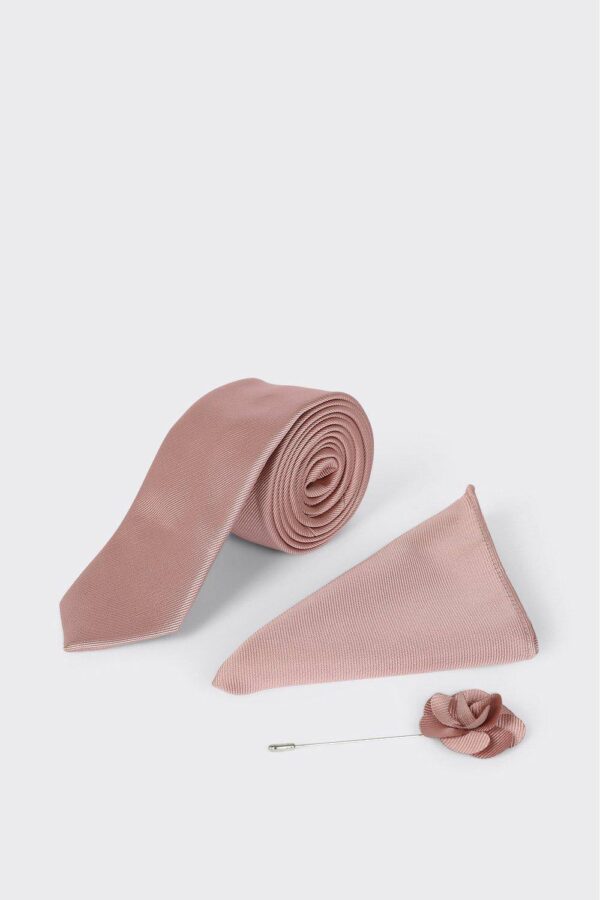 Mens Pink Tie With Pocket Square and Pin