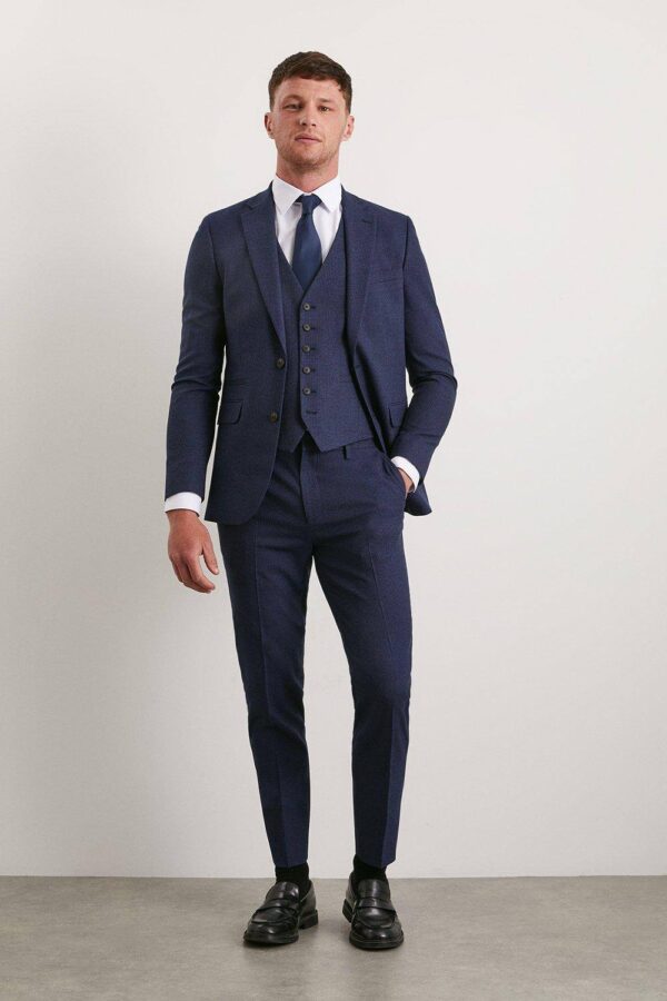 Mens Navy Marl Skinny Fit Suit Trousers