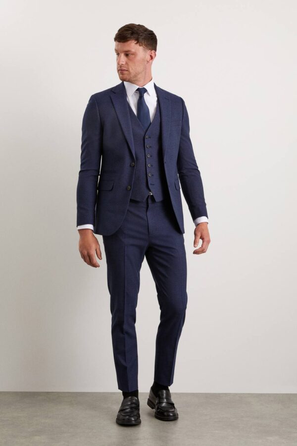 Mens Navy Marl Skinny Fit Suit Jacket