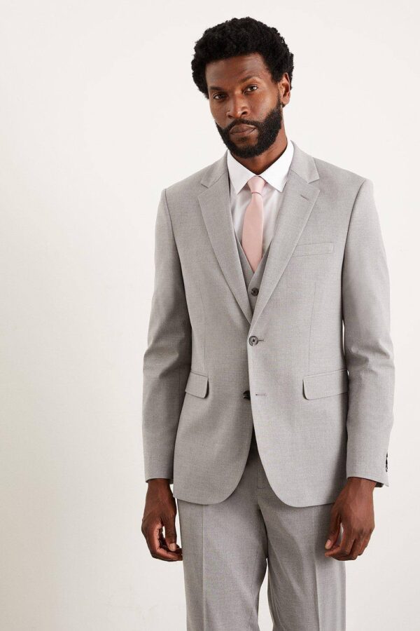 Mens Light Grey Slim Fit Essential Suit Jacket