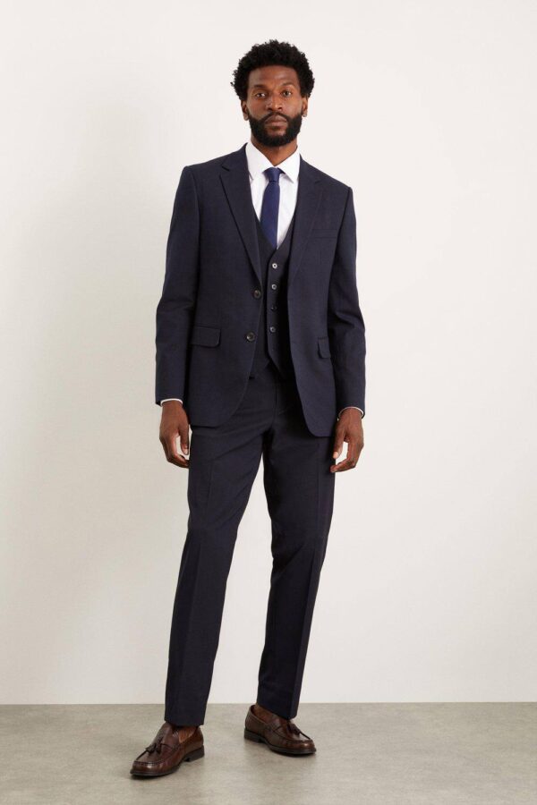 Mens Navy Tailored Fit Essential Suit Trousers