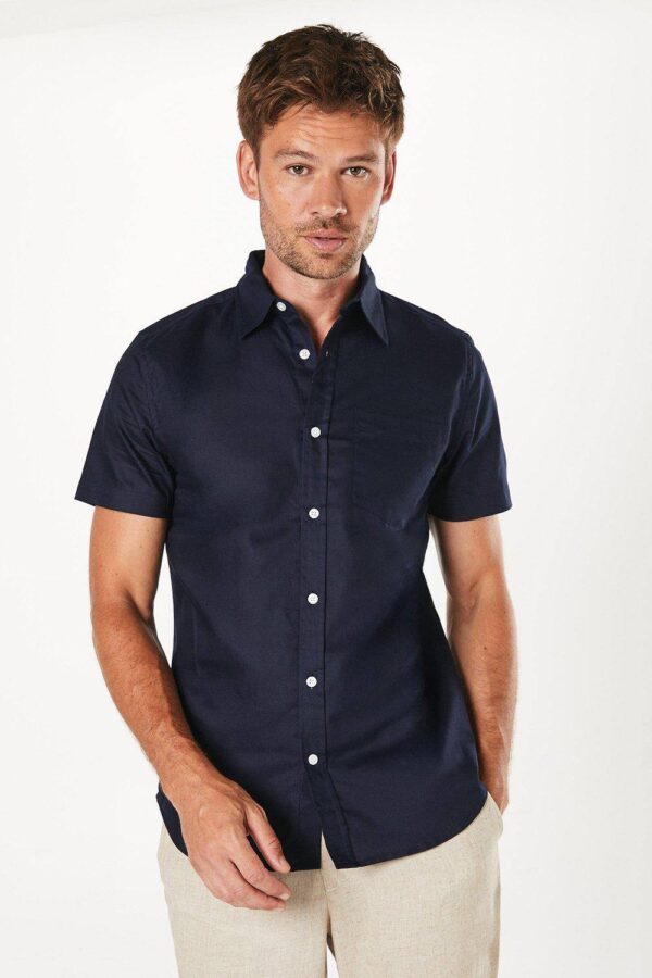 Mens Navy Short Sleeve Oxford Shirt