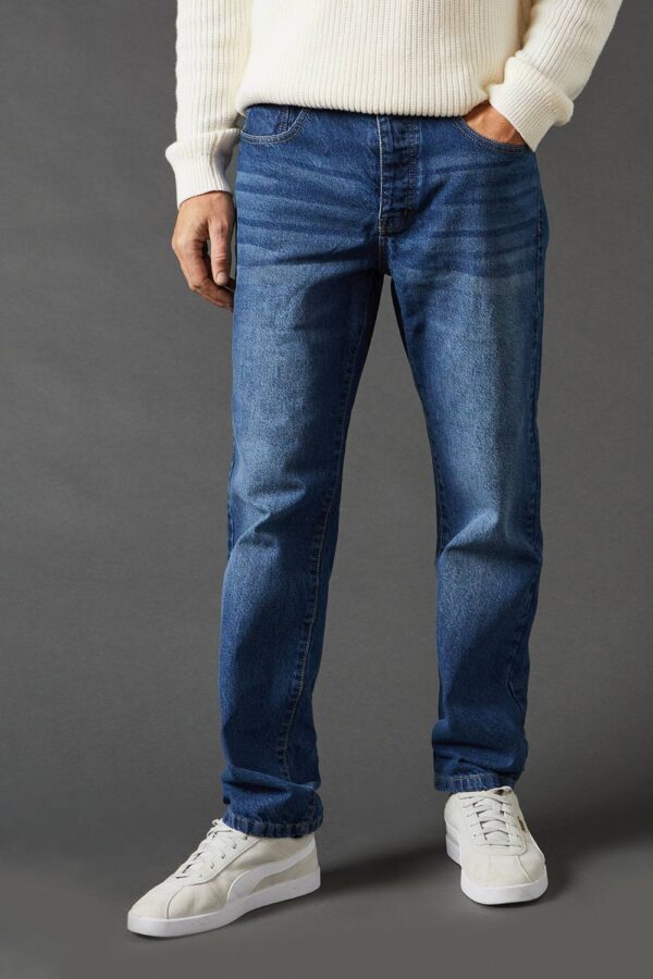 Mens Mid Wash Straight Fit Jeans