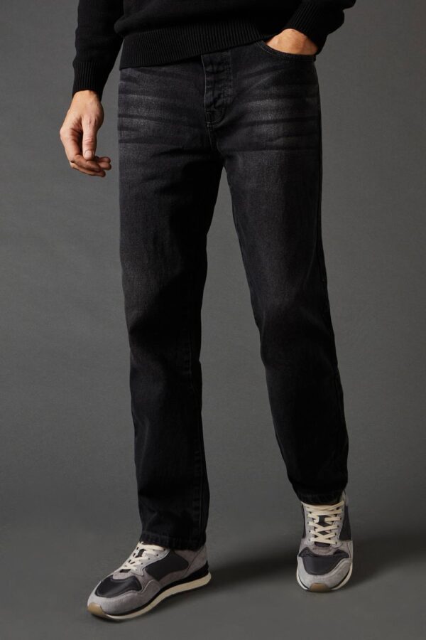 Mens Black Wash Straight Fit Jeans