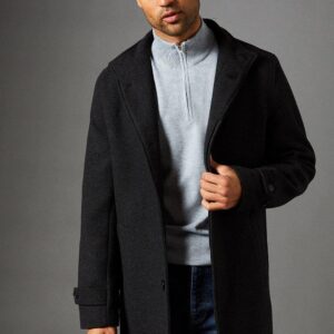 Mens Dark Grey Signature Funnel Neck Wool Blend Coat