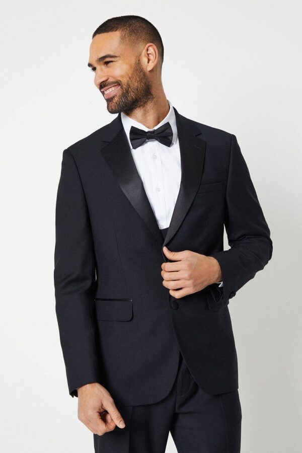 Mens Black Tailored Fit Tuxedo Suit Jacket