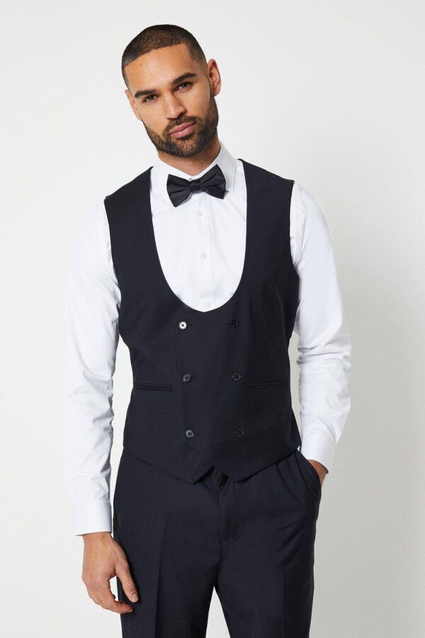 Mens Black Tailored Fit Tuxedo Suit Waistcoat