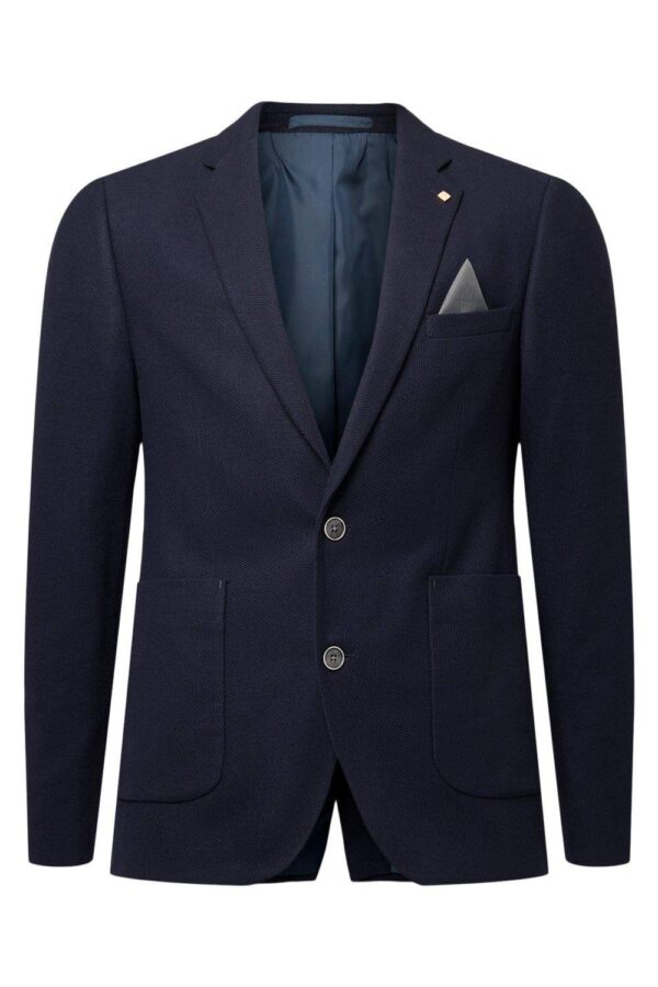 Mens Navy Slim Fit Pique Jersey Patch Pocket Blazer