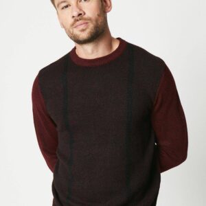 Mens Long Sleeve Birdseye Block Crew Neck Jumper