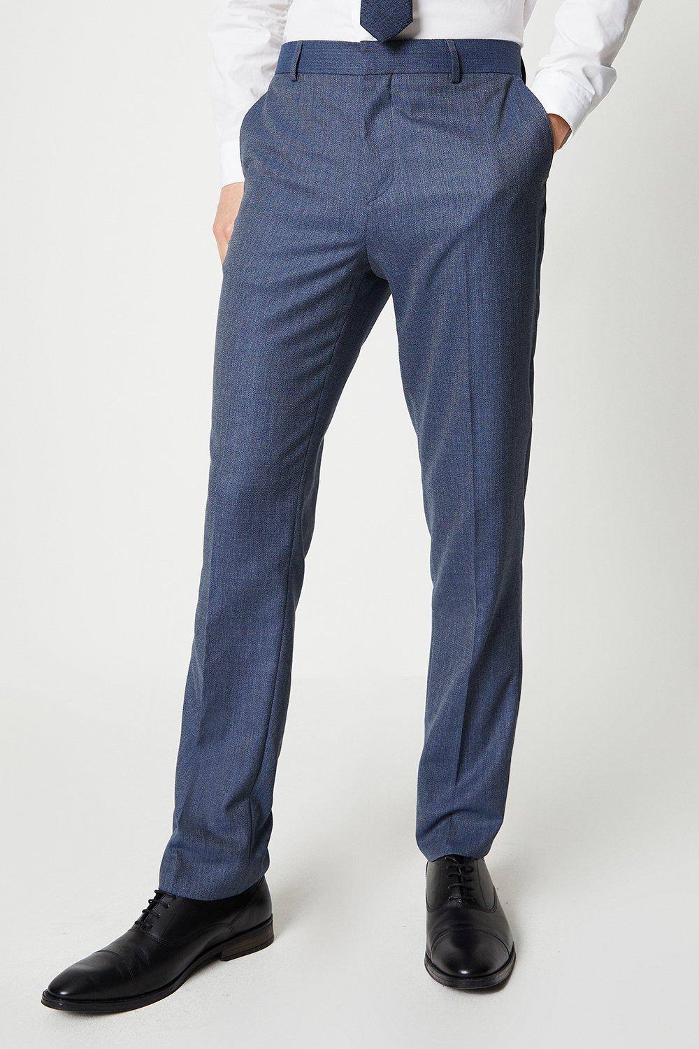 Mens Dusty Blue Semi Plain Wedding Suit Trouser