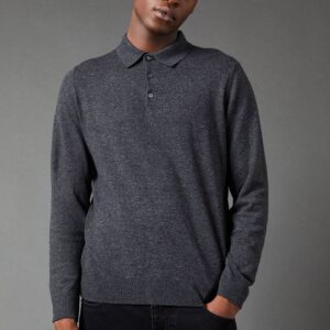 Mens Cotton Rich Long Sleeve Knitted Polo