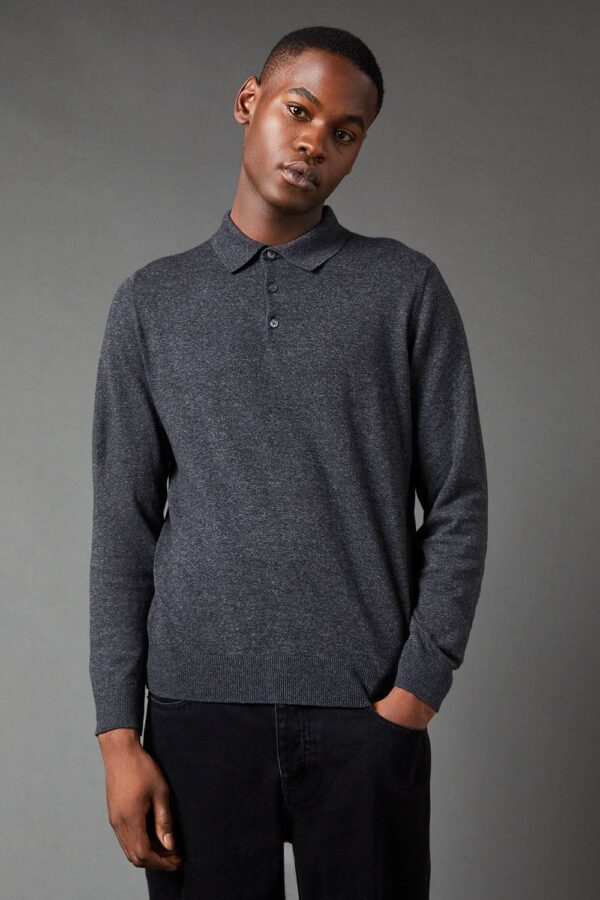 Mens Cotton Rich Long Sleeve Knitted Polo