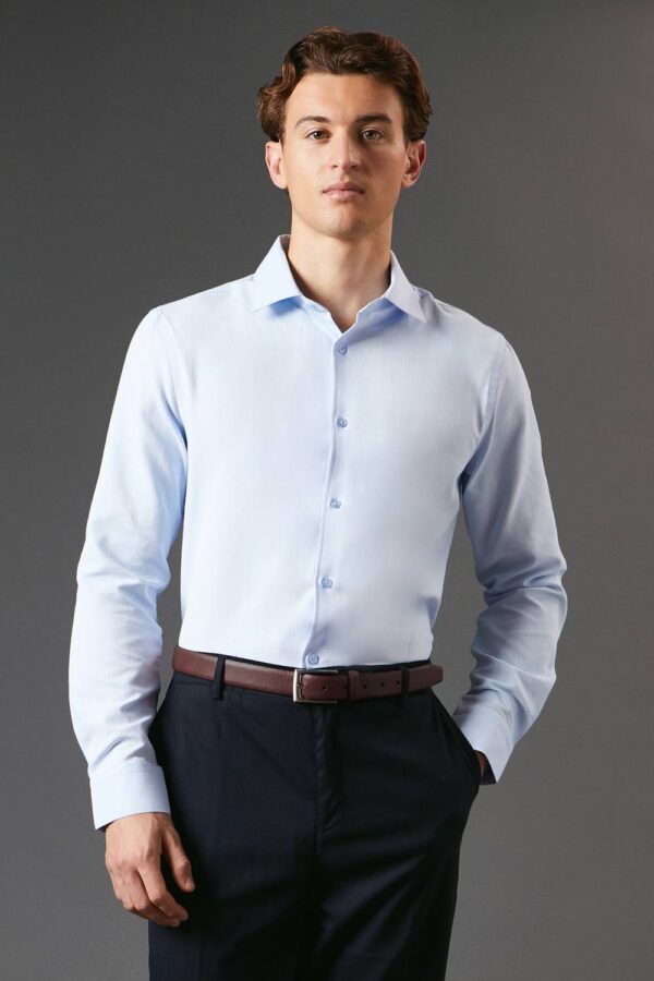 Mens Slim Fit Long Sleeve Herringbone Shirt