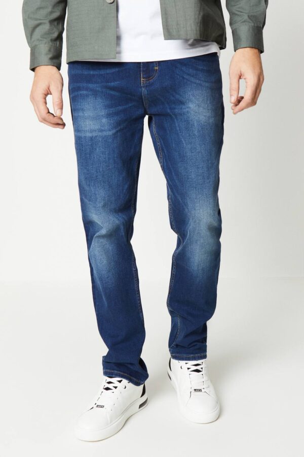 Mens Straight Fit Mid Blue Jeans