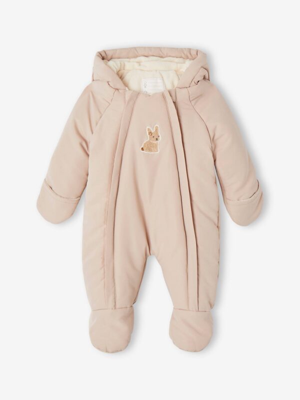 Bear Pramsuit with Full-Length Double Opening for Babies beige