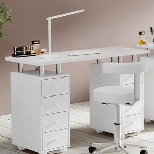 120cm Wide White Professional Manicure Table on Wheels with 8 Drawer