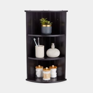 VonHaus Corner Shelf Unit - Black 3 Tier Bathroom Shelving - Freestanding or Wall Mounted Display Shelves & Decor Stand - Tongue & Groove Modern
