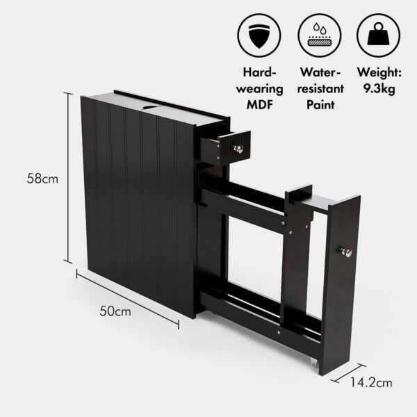 VonHaus Slim Bathroom Storage Unit - Small Black Slimline Bathroom Cabinet, Tongue & Groove - Narrow & Compact Freestanding Bathroom Organiser - Image 5