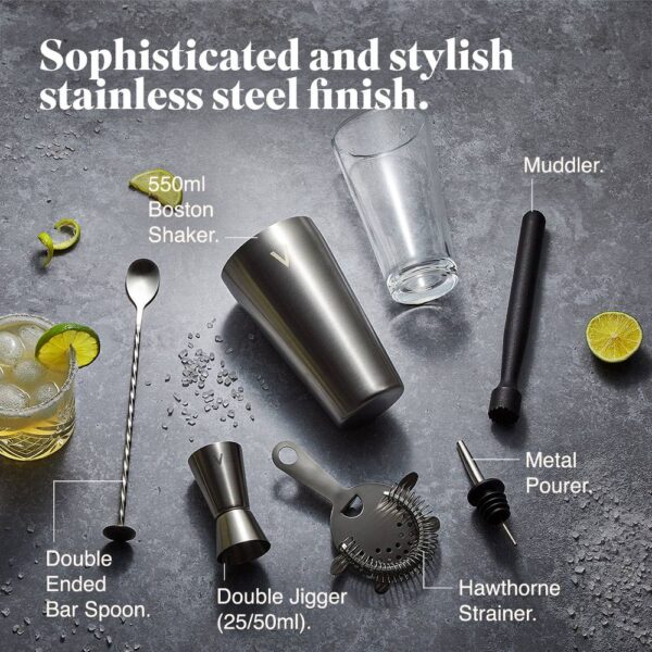 Boston Stainless Steel Cocktail Shaker Set 6pc - Image 3