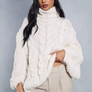 Womens Premium Chunky Cable Knit Jumper - cream - S/M, Cream