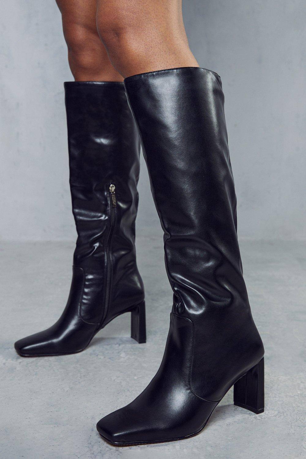 Womens Slim Heel Knee High Boots - black - 5, Black