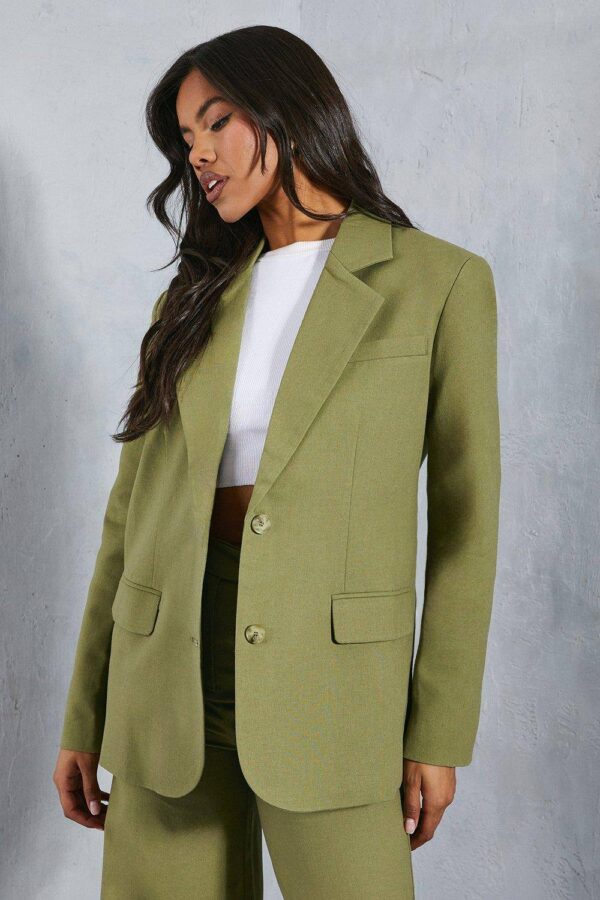 Womens Premium Linen Look Oversized Tailored Blazer - olive - 8, Olive