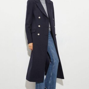 Womens Tall Military Double Breasted Maxi Coat - Navy - 12