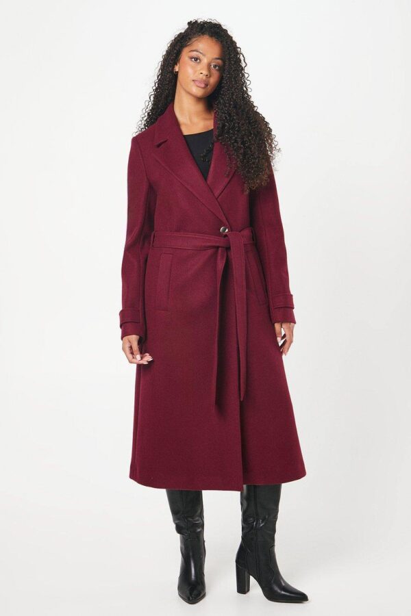 Womens Tall Longline Wrap Coat - Berry - 18