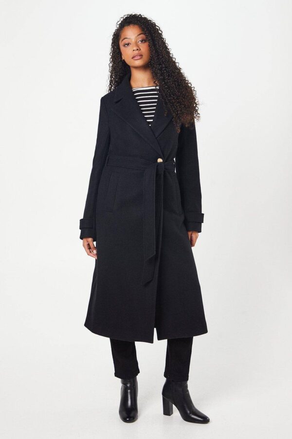 Womens Tall Longline Wrap Coat - Black - 16