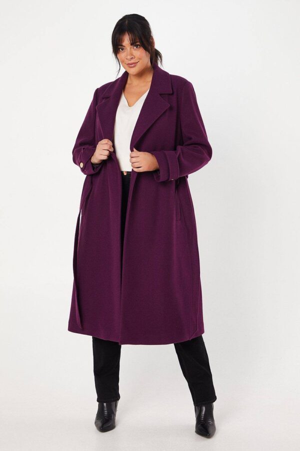 Womens Curve Longline Belted Coat - Wine - 20