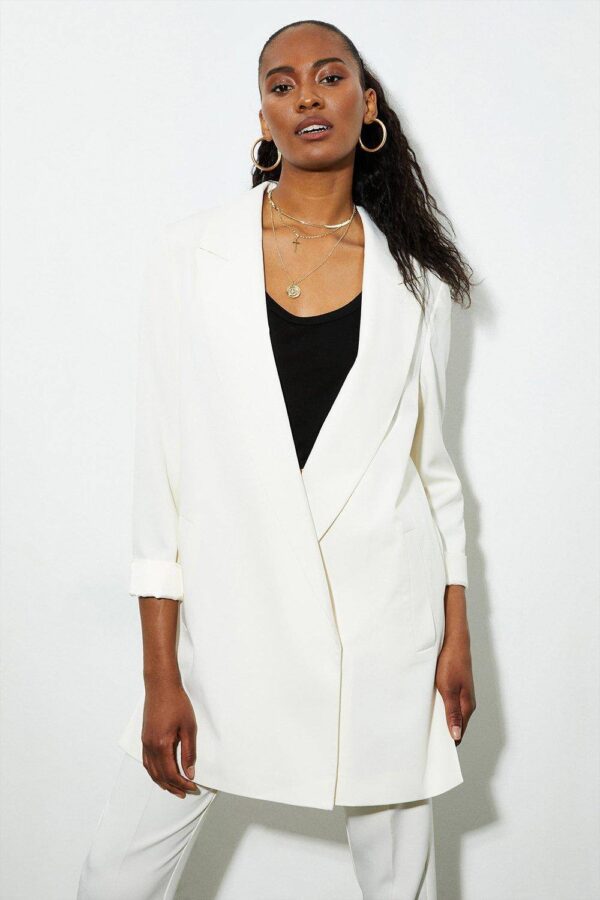 Womens Tall Side Split Double Breasted Blazer - White - 16