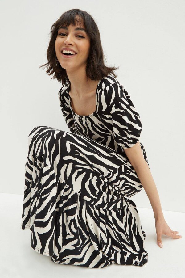 Womens Petite Zebra Tie Back Midi Dress - 14