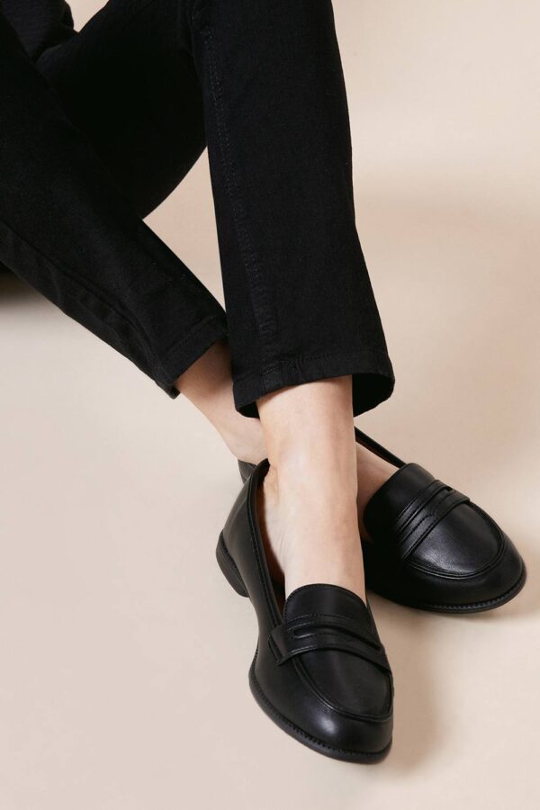 Womens Wide Fit Lara Penny Loafers - Black - 3