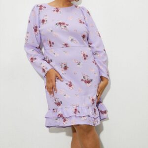 Womens Curve Floral Ruffle Mini Dress - Purple - 18