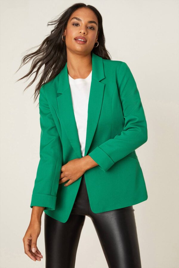 Womens Ruched Sleeve Blazer - Green - 8