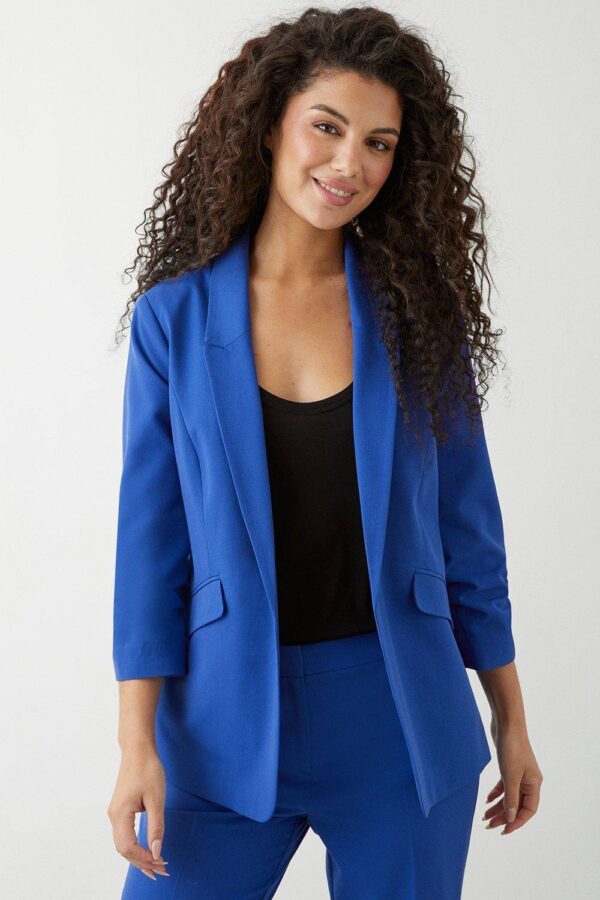 Womens Ruched Sleeve Blazer - Cobalt - 8