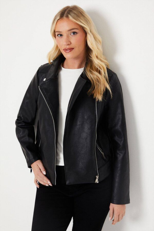 Womens Faux Leather Biker - Black - 8