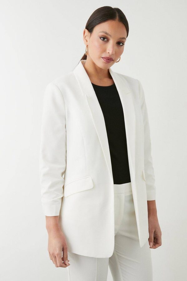 Womens Tall Ruched Sleeve Blazer - Cream - 10