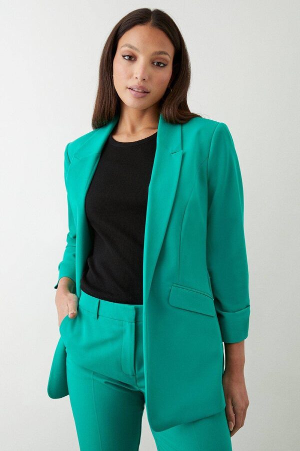 Womens Tall Ruched Sleeve Blazer - Green - 10