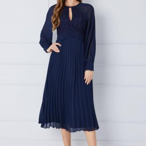 Womens Occasion Lace Insert Pleated Midi Dress